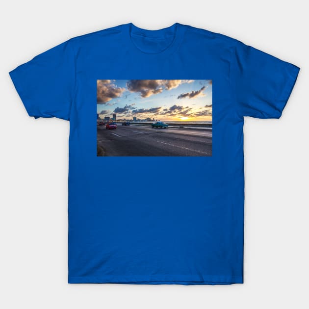 Sunset On The Malecon, Havana, Cuba T-Shirt by tommysphotos